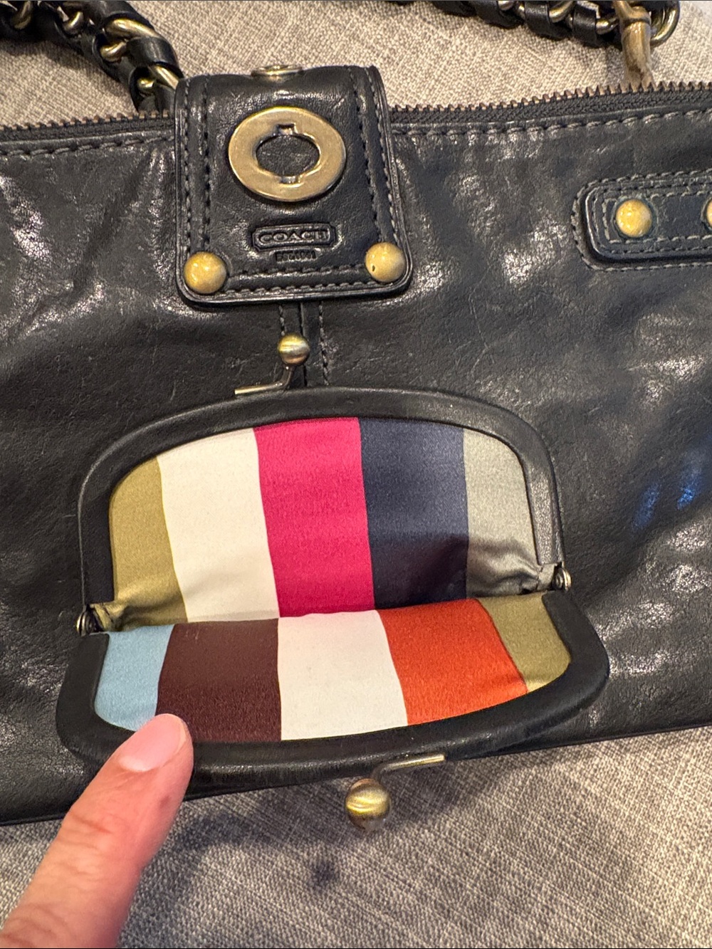 Coach Black Leather Shoulder Bag with Gold Hardware - Picture 9 of 13